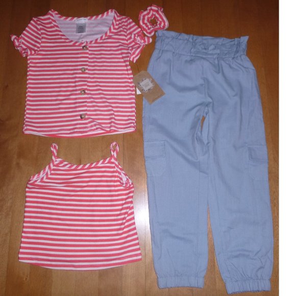 Girls Forever Me 4pc Cargo Jogger Pants outfit Top Tank Hair Scrunchie XS M L XL - Picture 1 of 4